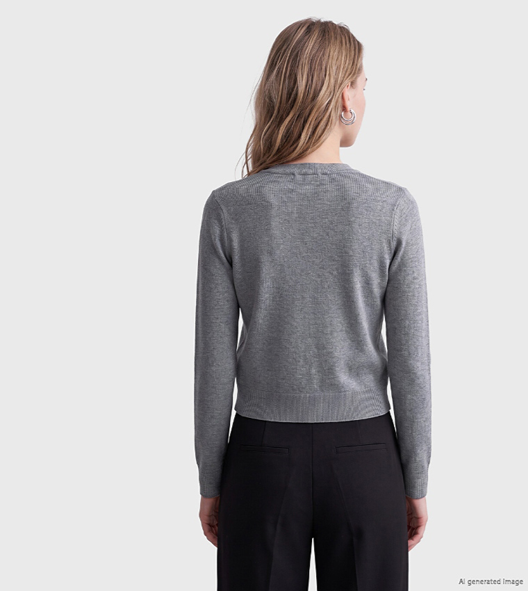 Solid Crew Neck Cardigan