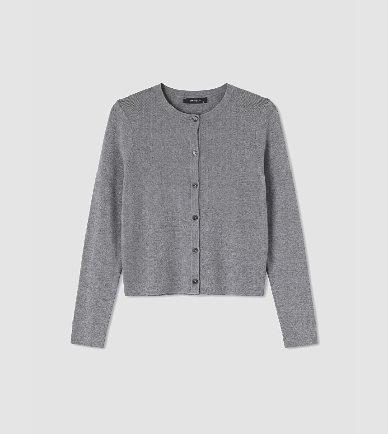 Solid Crew Neck Cardigan