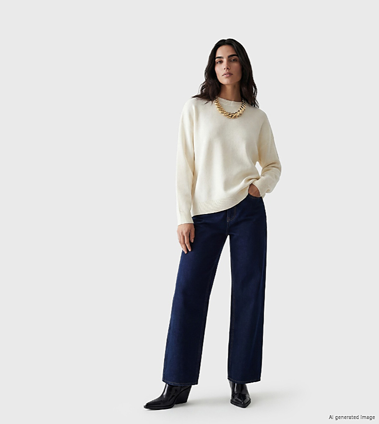 اٍل سي واي كيكي  سترات بياقة دائرية - كريمي  Round Neck Sweaters