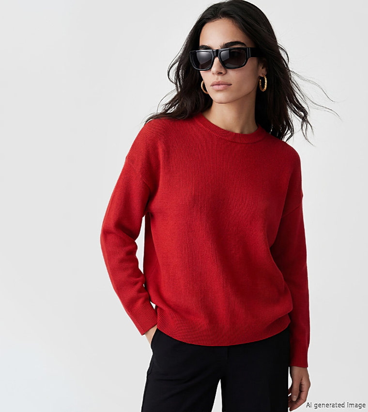 Solid Crew Neck Oversized Sweater
