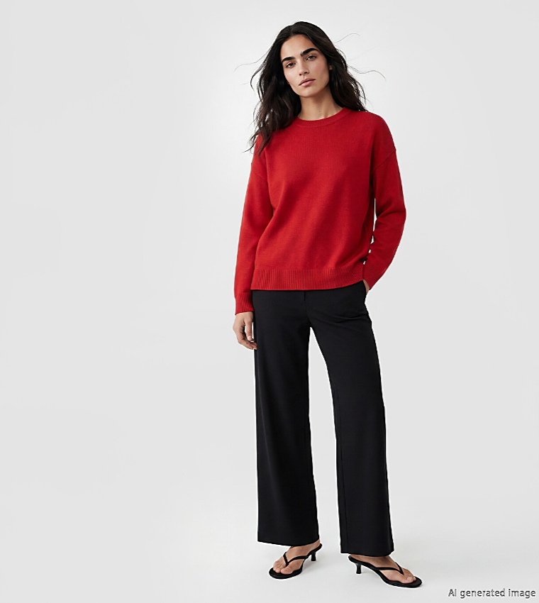 Solid Crew Neck Oversized Sweater