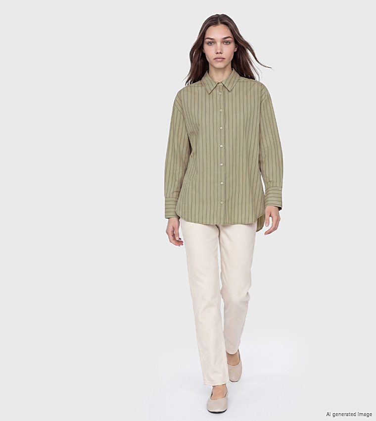 Striped Classic Collar Long Sleeves Oversized Shirt
