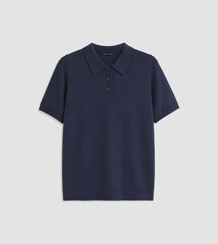 Solid Collared Short Sleeves Sweater