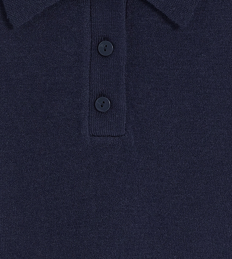 Solid Collared Short Sleeves Sweater