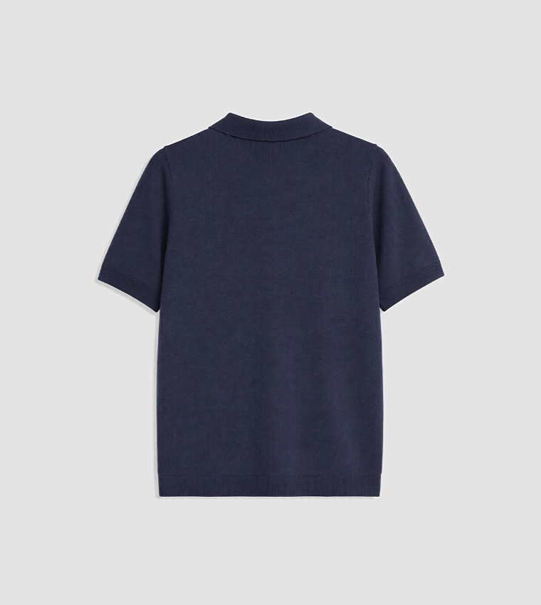 Solid Collared Short Sleeves Sweater