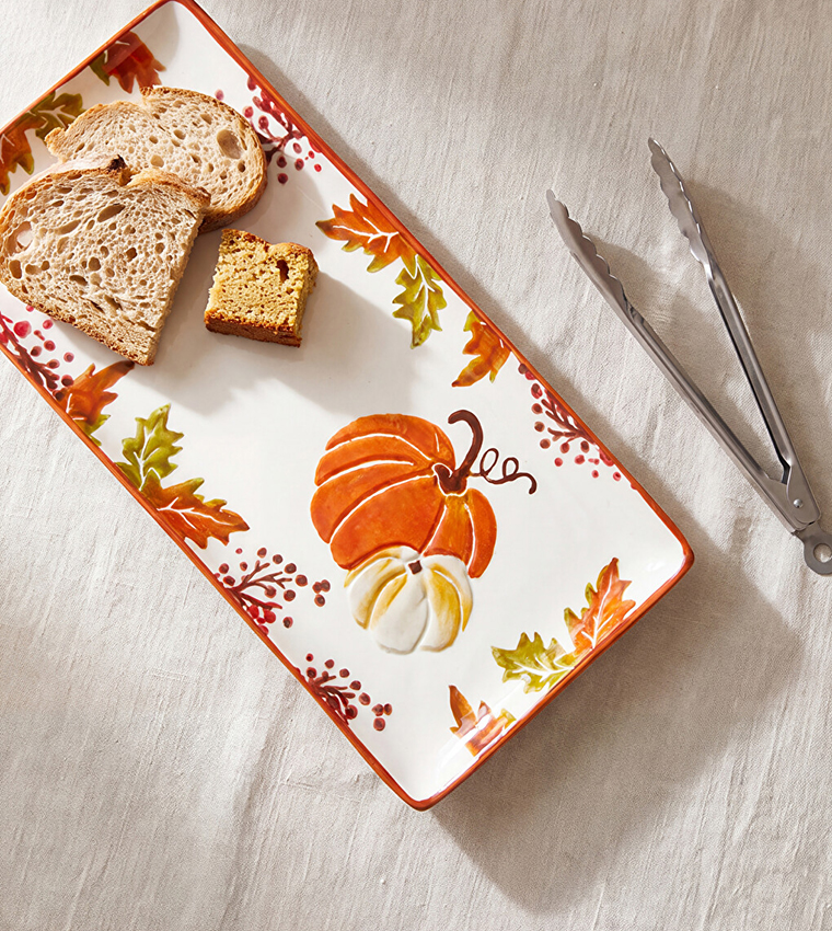 Leaf Printed Ceramic Rectangular Serving Tray