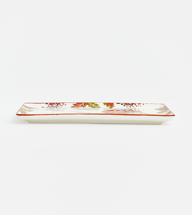 Leaf Printed Ceramic Rectangular Serving Tray