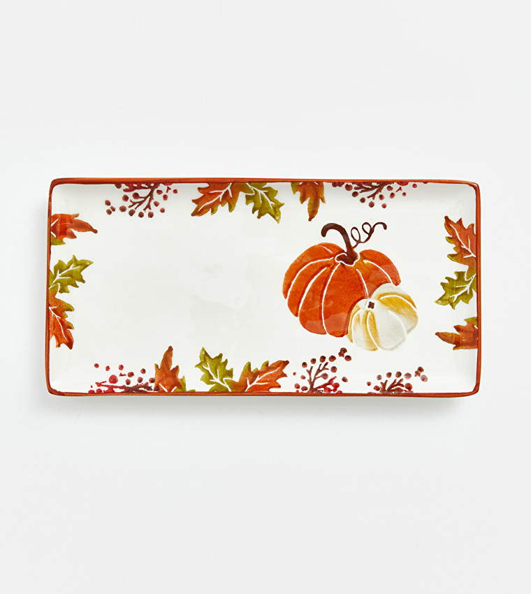 Leaf Printed Ceramic Rectangular Serving Tray