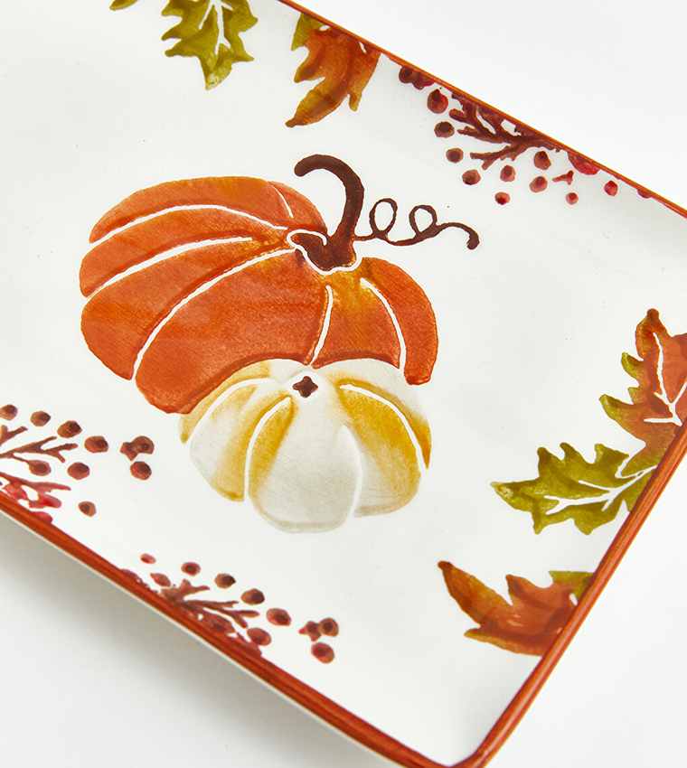 Leaf Printed Ceramic Rectangular Serving Tray
