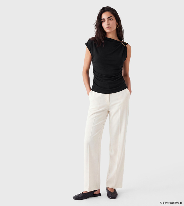 Solid Mock Neck Ruched Top
