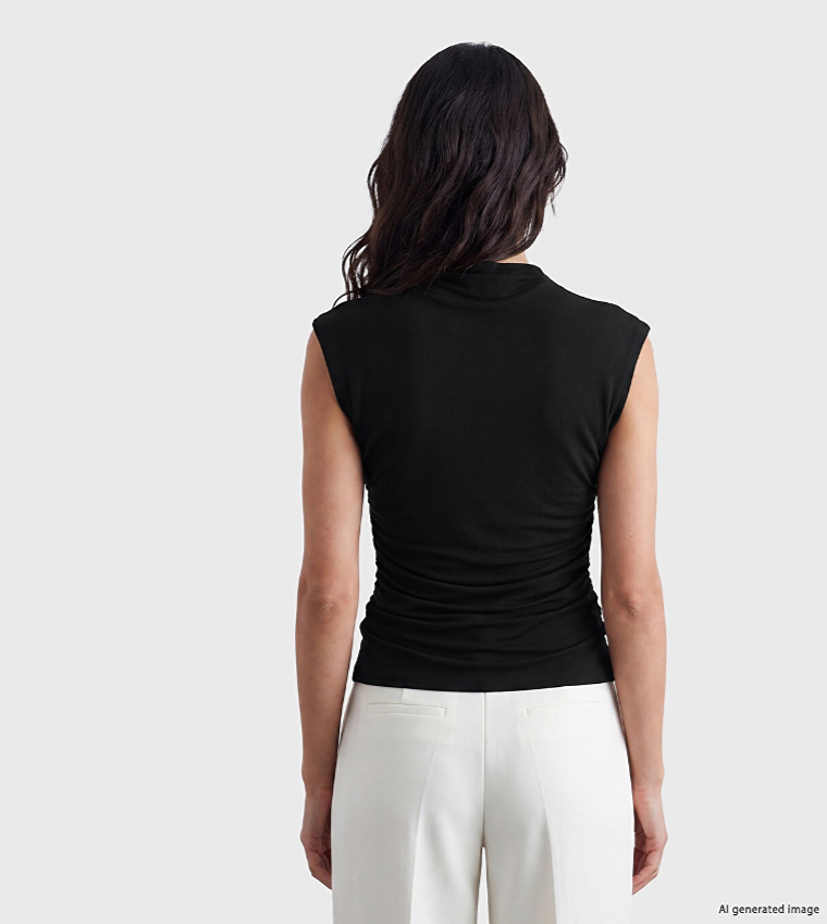 Solid Mock Neck Ruched Top