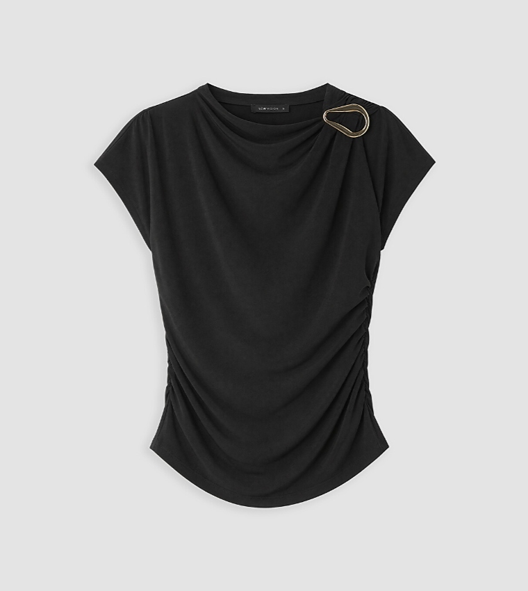 Solid Mock Neck Ruched Top