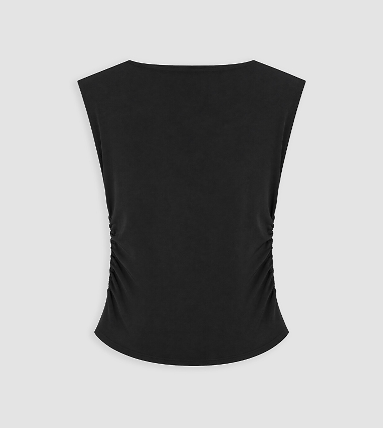 Solid Mock Neck Ruched Top