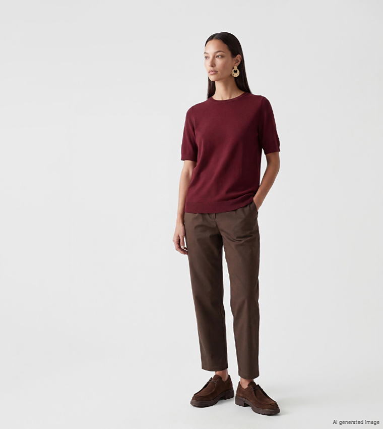 LC Waikiki  Round Neck Sweaters - Burgundy Round Neck Sweaters