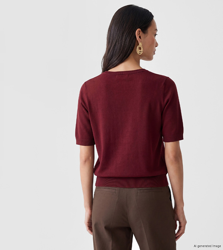 LC Waikiki  Round Neck Sweaters - Burgundy Round Neck Sweaters