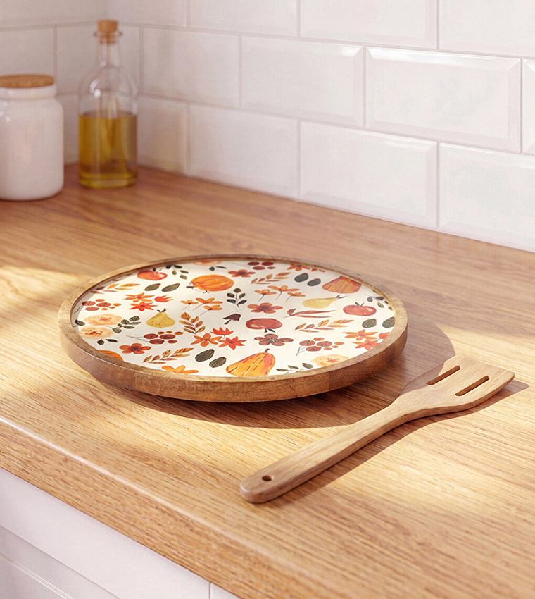 Patterned Wooden Legged Serving Dish