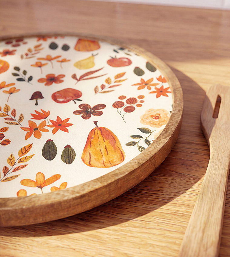 Patterned Wooden Legged Serving Dish