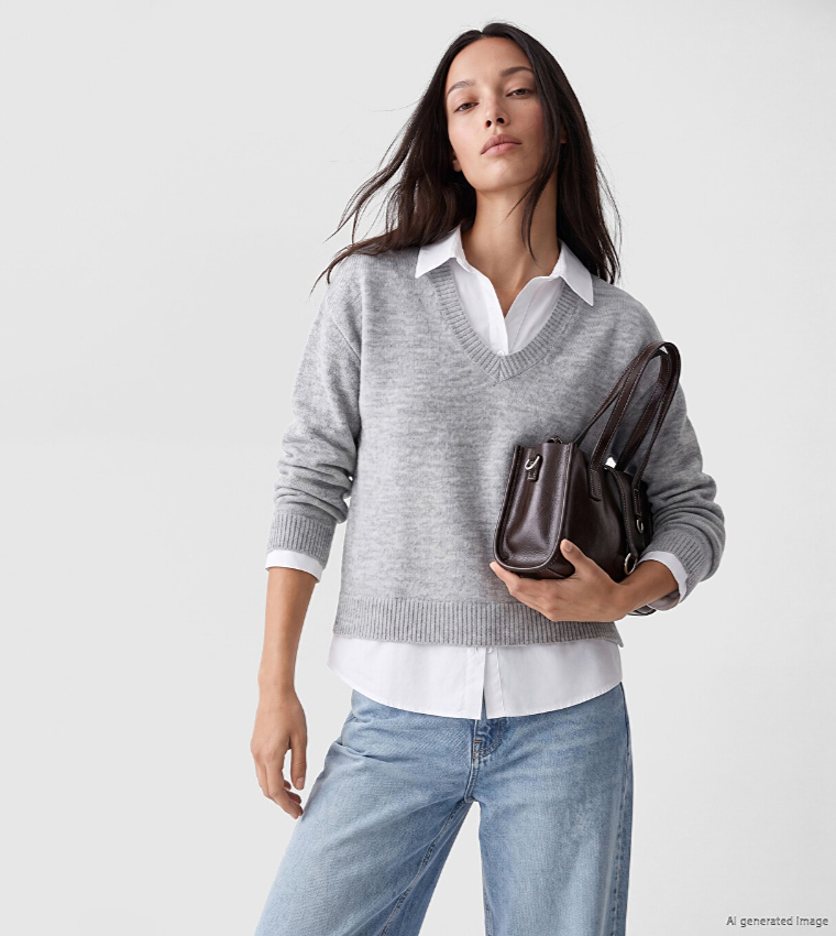 LC Waikiki  V-neck Sweaters - Grey V-neck Sweaters