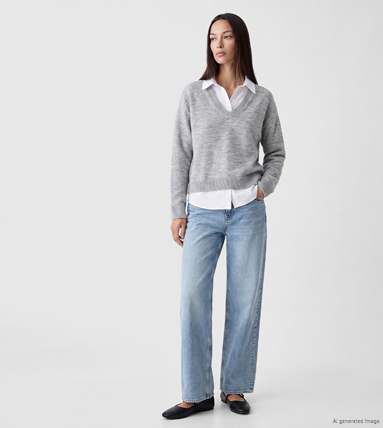 LC Waikiki  V-neck Sweaters - Grey V-neck Sweaters