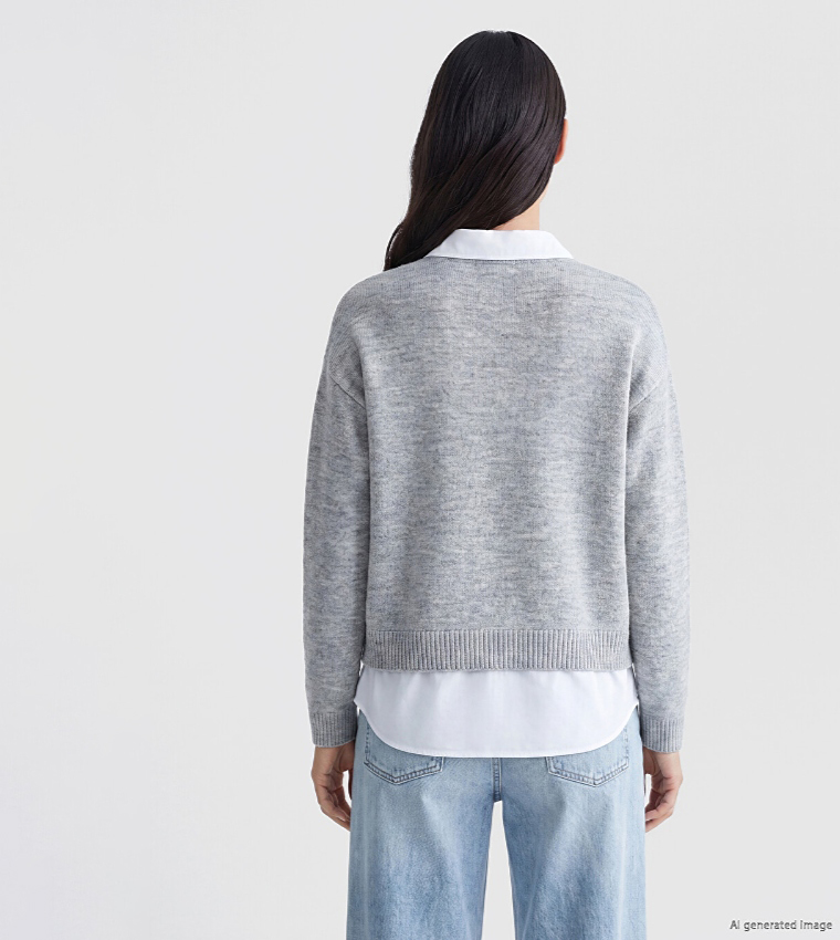 LC Waikiki  V-neck Sweaters - Grey V-neck Sweaters