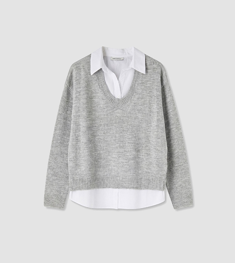 LC Waikiki  V-neck Sweaters - Grey V-neck Sweaters