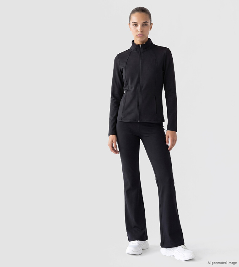 Solid Stand Collar Zip-Through Active Jacket