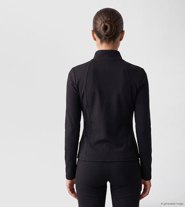 Solid Stand Collar Zip-Through Active Jacket