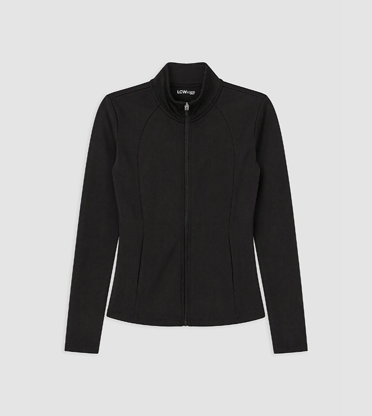 Solid Stand Collar Zip-Through Active Jacket