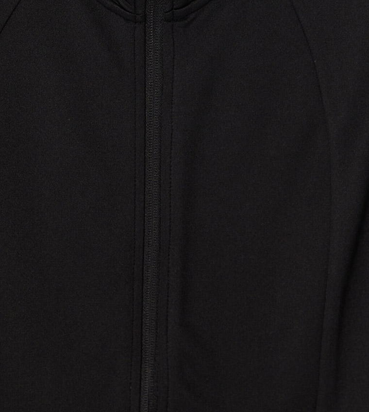 Solid Stand Collar Zip-Through Active Jacket
