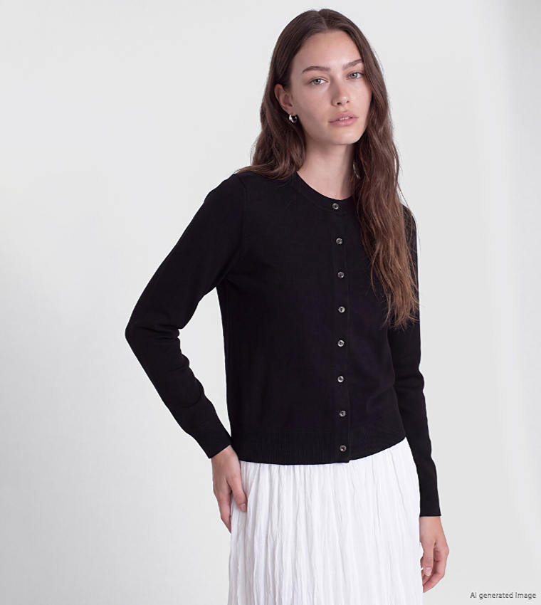 Solid Crew Neck Cardigan