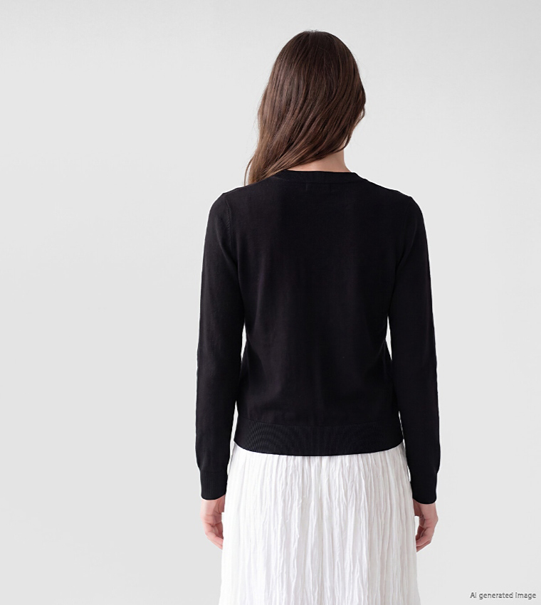 Solid Crew Neck Cardigan