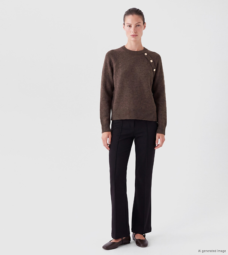 اٍل سي واي كيكي  سترات بياقة دائرية - بني  Round Neck Sweaters