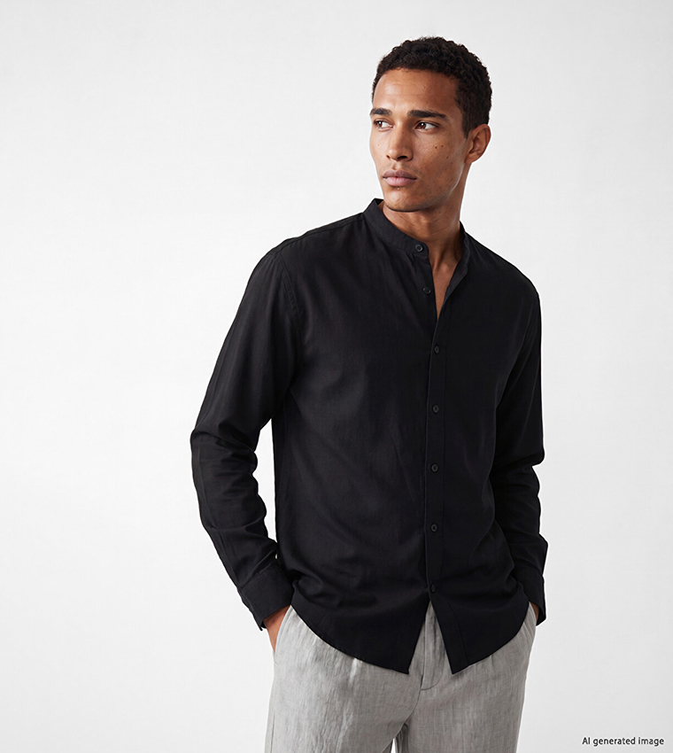 Solid Stand Collar Long Sleeves Shirt