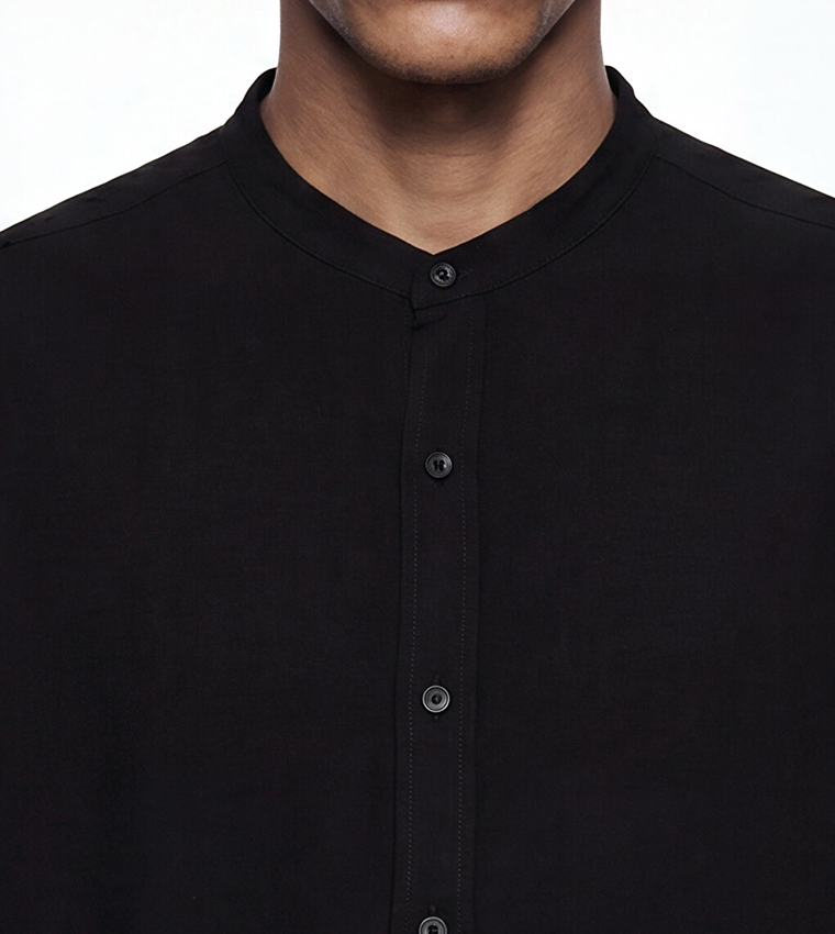 Solid Stand Collar Long Sleeves Shirt
