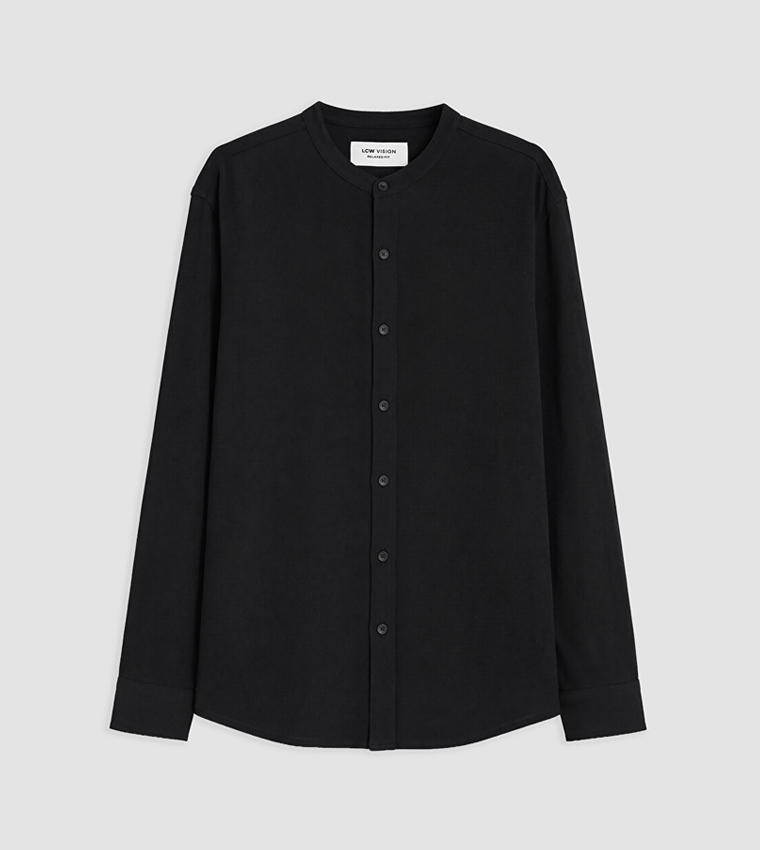 Solid Stand Collar Long Sleeves Shirt