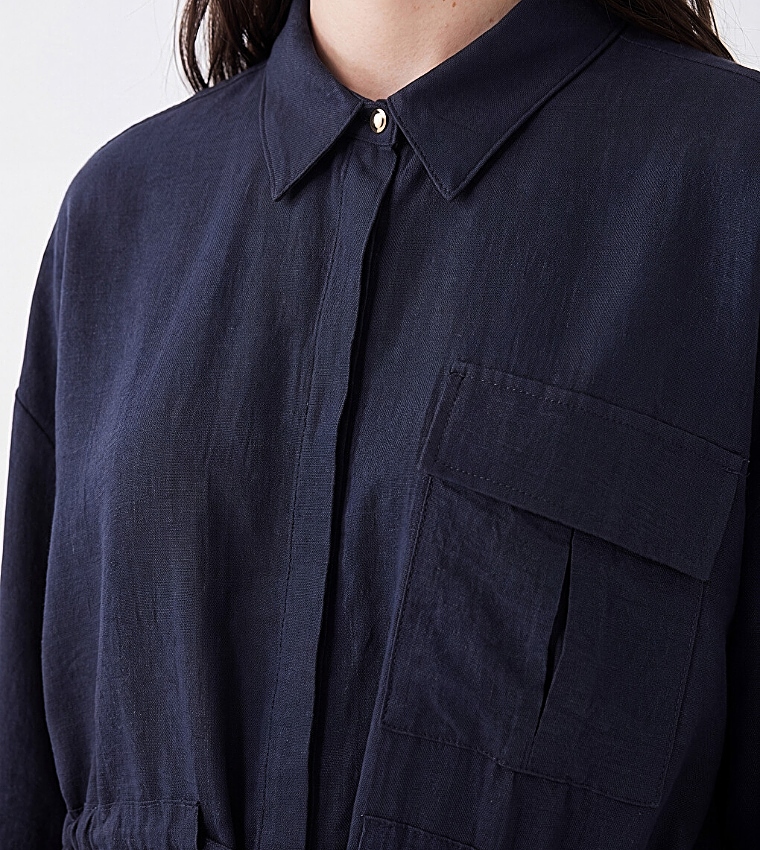 Solid Collared Oversized Shirt