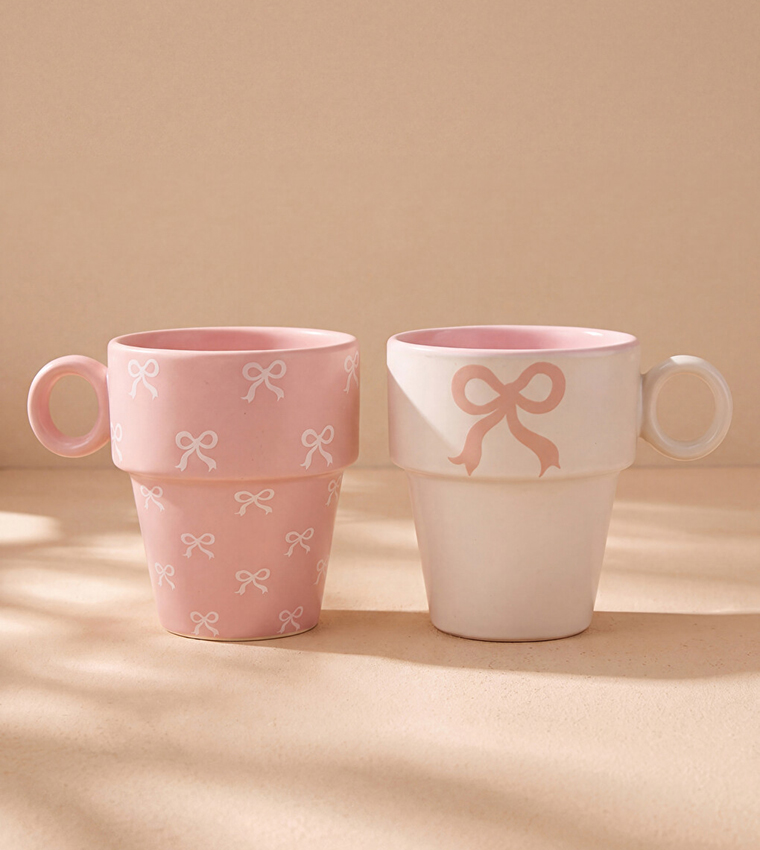 2-Pack Bow Printed Ceramic Mug Set