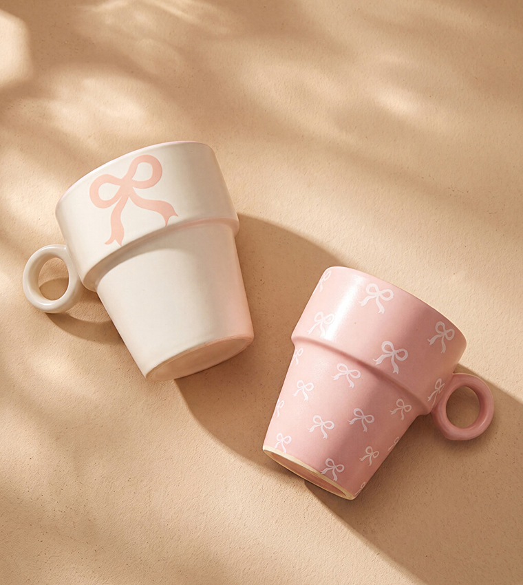 2-Pack Bow Printed Ceramic Mug Set