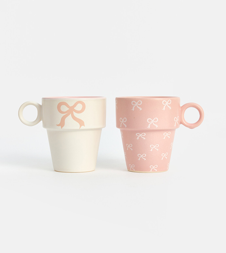2-Pack Bow Printed Ceramic Mug Set