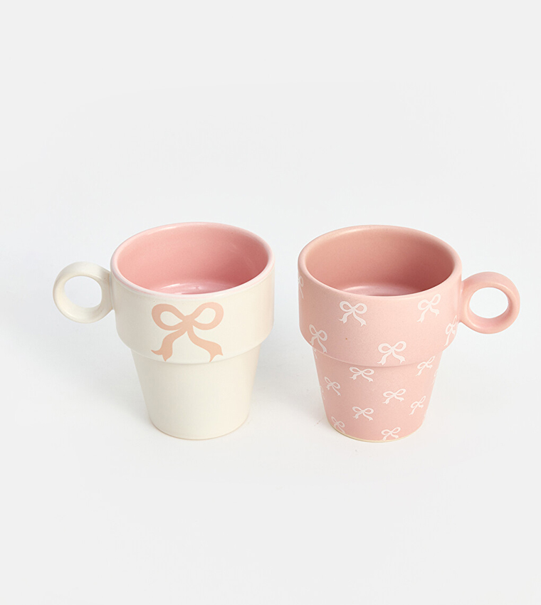 2-Pack Bow Printed Ceramic Mug Set