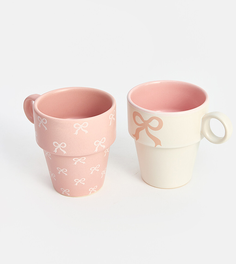 2-Pack Bow Printed Ceramic Mug Set