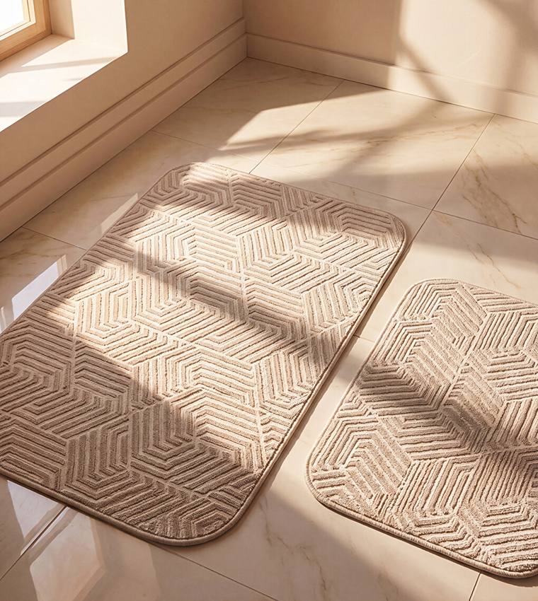 2-Pack Geometric Patterned Bath Mat Set