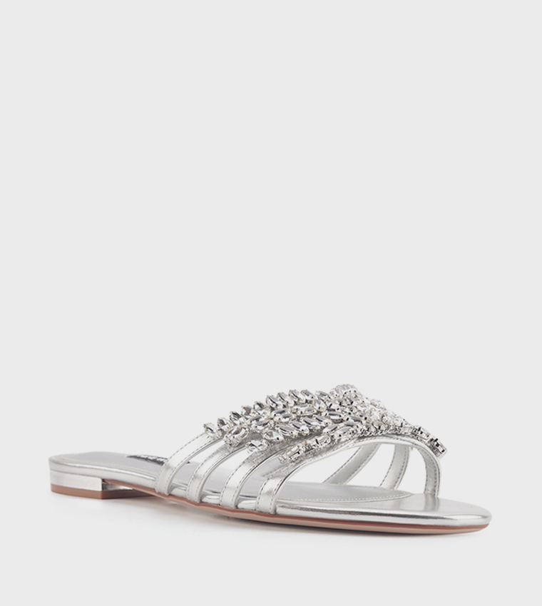 Nine West  Flat Sandals - Silver Flat Sandals