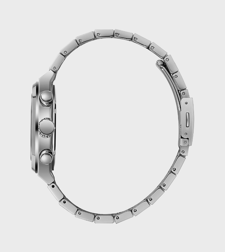 Silver Dial Metal Strap Multifunction Watch