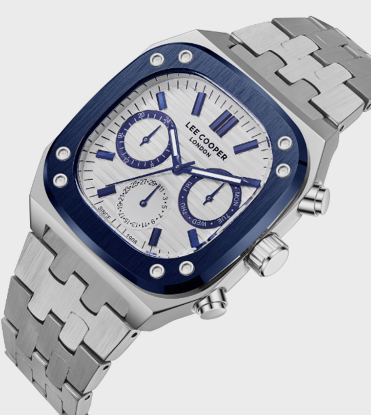 Silver Dial Metal Strap Multifunction Watch