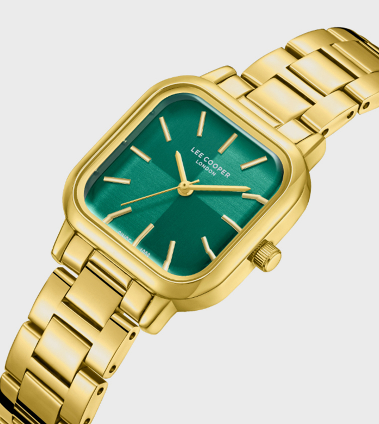 Green Dial Analog Watch with Metal Strap