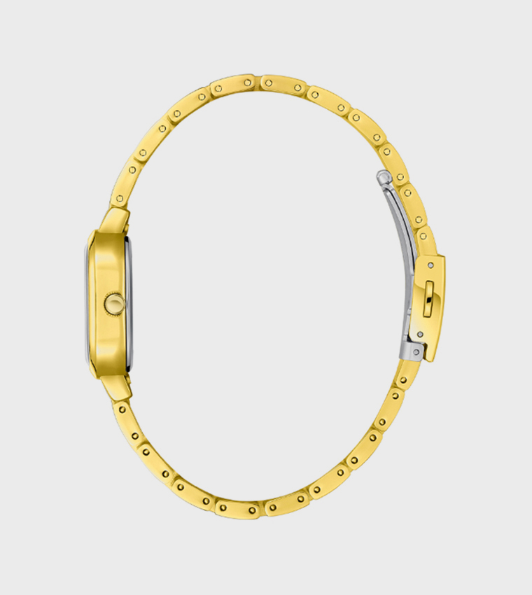 Green Dial Analog Watch with Metal Strap