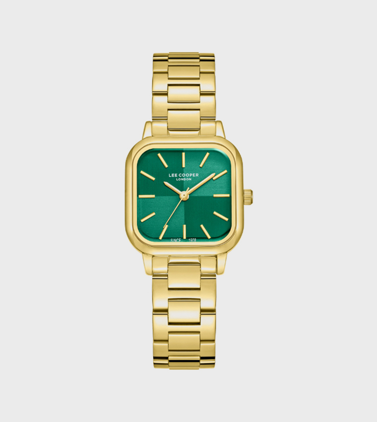 Green Dial Analog Watch with Metal Strap