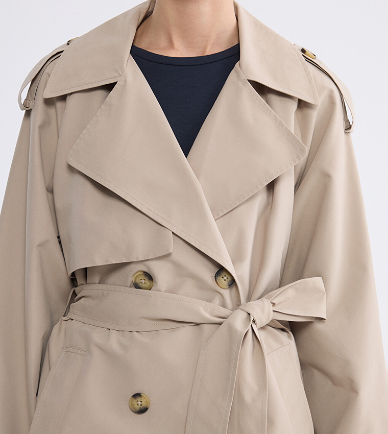 Solid Double Breasted Trench Coat