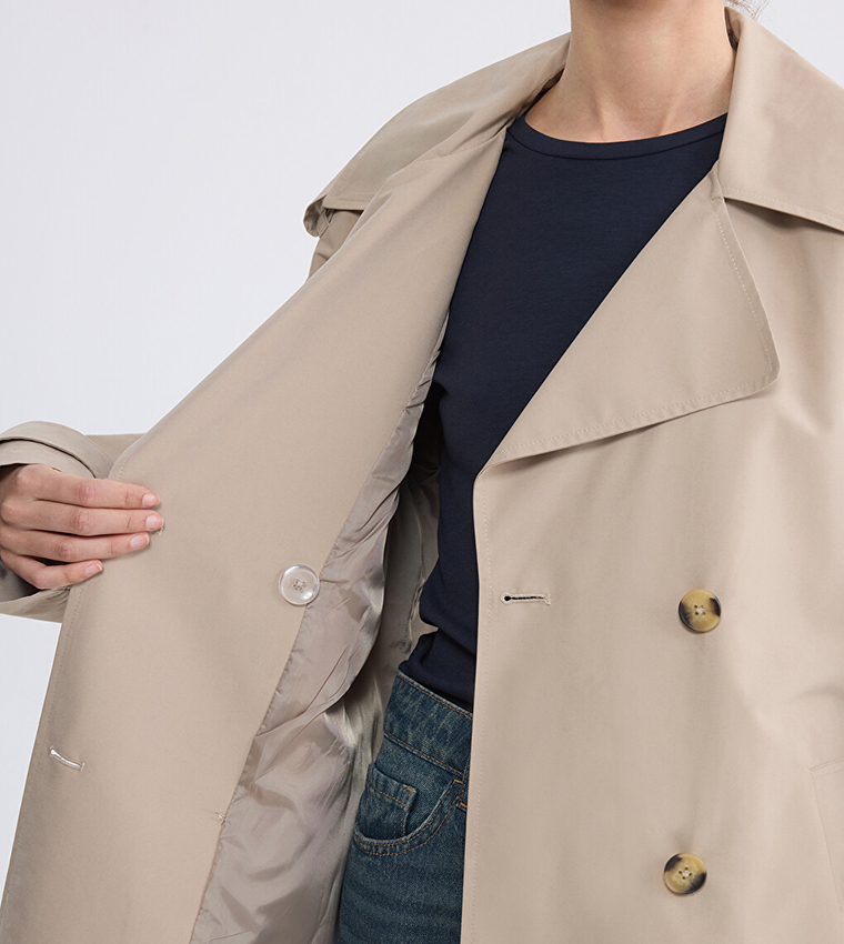 Solid Double Breasted Trench Coat